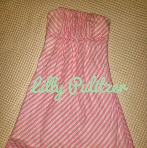 Lilly Pulitzer strapless pink white striped dress